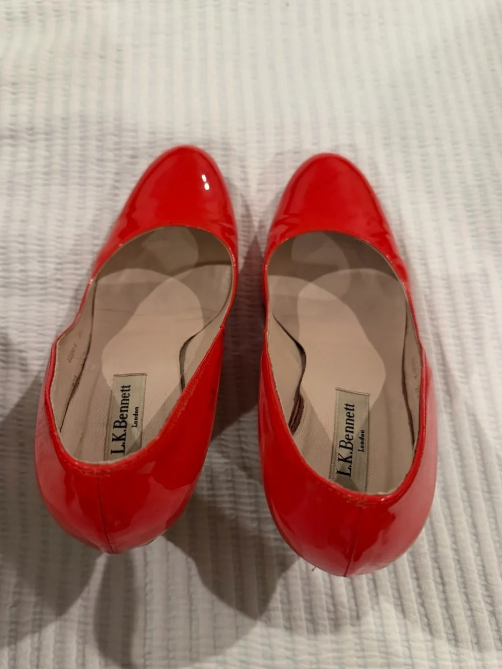 L.K. Bennett Maddox Patent Leather Woven Wedge Pumps - Orange/Red - EU Size 7